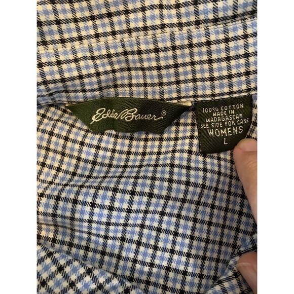 Eddie Bauer Long Sleeve Blue Flannel Plaid Collar Shirt Woman’s Size Large - Picture 2 of 5